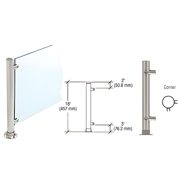 CRL Brushed Stainless 18" High 1-1/2" Round PP45 Contemporary Series Straight Front Counter/Partition Corner Post