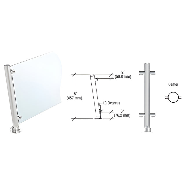 CRL Brushed Stainless 18" High 1-1/2" Round PP46 Contemporary Series Slant Front Counter/Partition Center Post
