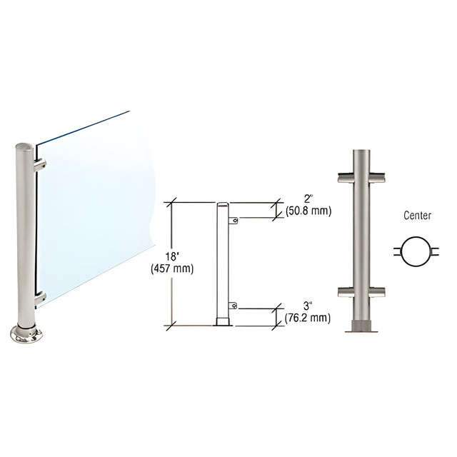 CRL Brushed Stainless 18" High 1" Round PP56 Slimline Series Straight Front Counter/Partition Center Post