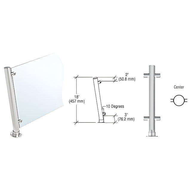 CRL Brushed Stainless 18" High 1" Round PP65 Slimline Series Slant Front Counter/Partition Center Post