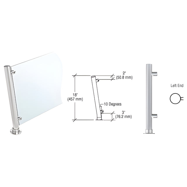 CRL Brushed Stainless 18" High 1" Round PP65 Slimline Series Slant Front Counter/Partition Left End Post