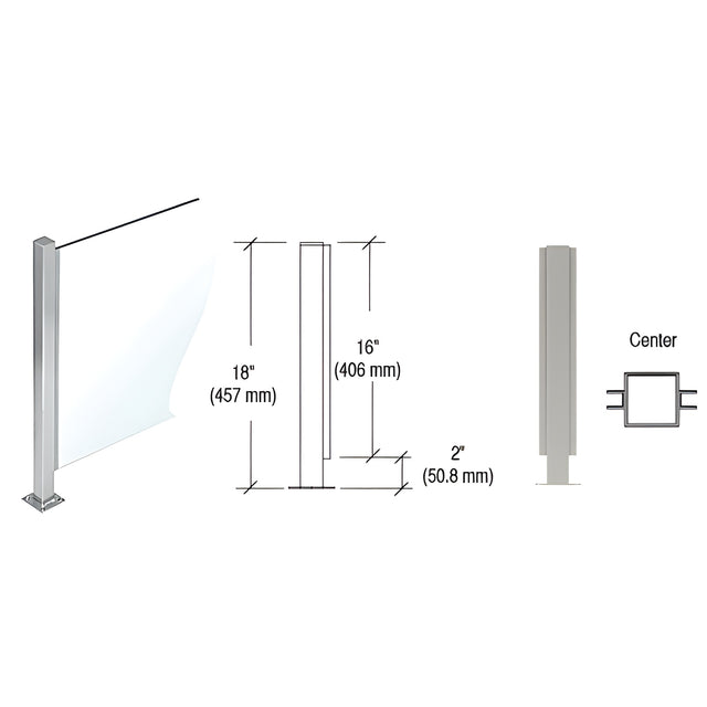 CRL Brushed Stainless 18" High 1" Square PP47 Mini Plaza Series Partition Center Post With U-Channel