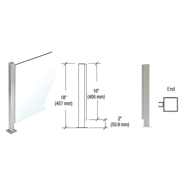 CRL Brushed Stainless 18" High 1" Square PP47 Mini Plaza Series Partition End Post With U-Channel