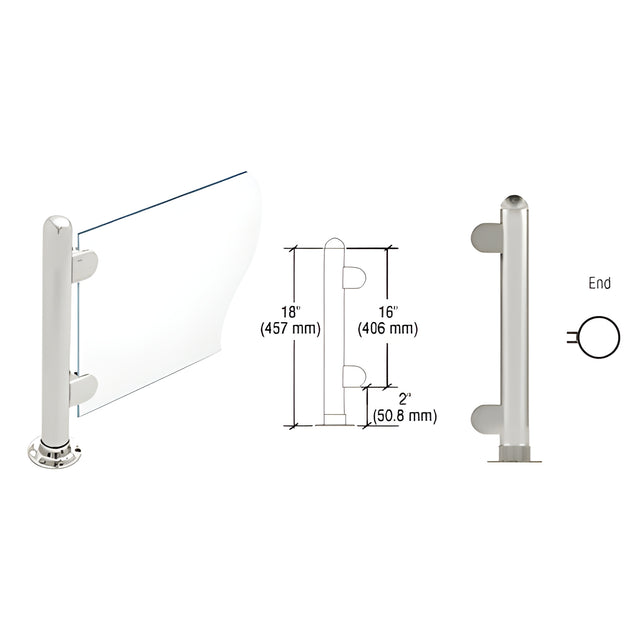 CRL Brushed Stainless 18" Round PP07 Elegant Series Counter/Partition End Post with Air Space