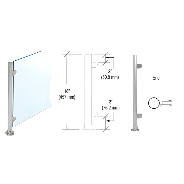 CRL Brushed Stainless 18" x 1" PP49 Slimline Series Round Partition End Post