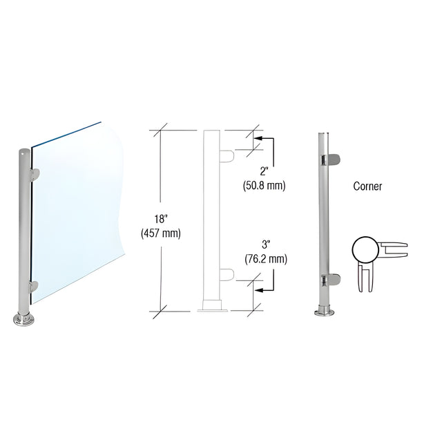 CRL Brushed Stainless 18" x 1" PP49 Slimline Series Round Partition Corner Post
