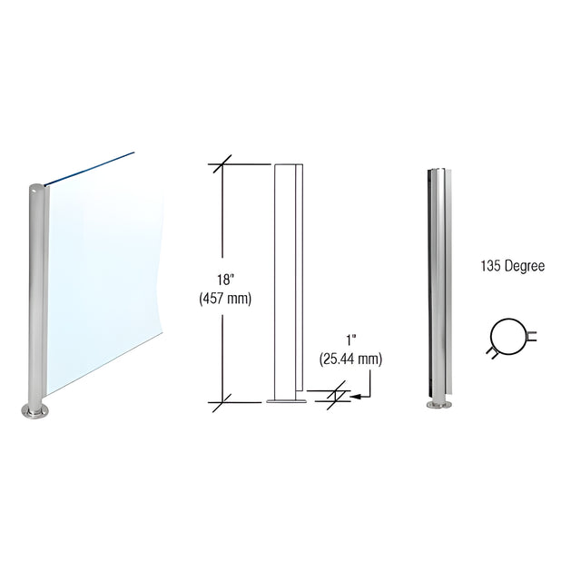 CRL Brushed Stainless 18" x 1" SBPP08 Slimline Series Round 135 Degree Partition Post