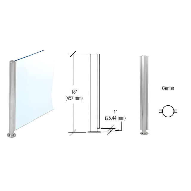 CRL Brushed Stainless 18" x 1" SBPP08 Slimline Series Round Center Partition Post