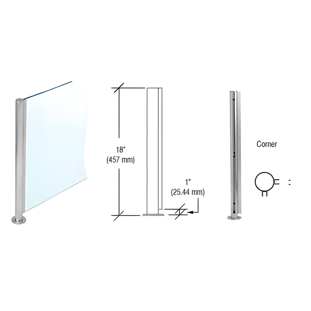 CRL Brushed Stainless 18" x 1" SBPP08 Slimline Series Round Corner Partition Post