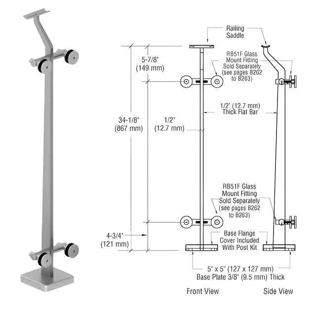 CRL Brushed Stainless 180 Degree Center P5 Series Post Railing Kit