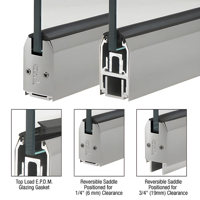 CRL Brushed Stainless 2-5/16" x 120" Length Low Profile Tapered Sidelite Rail With Saddle