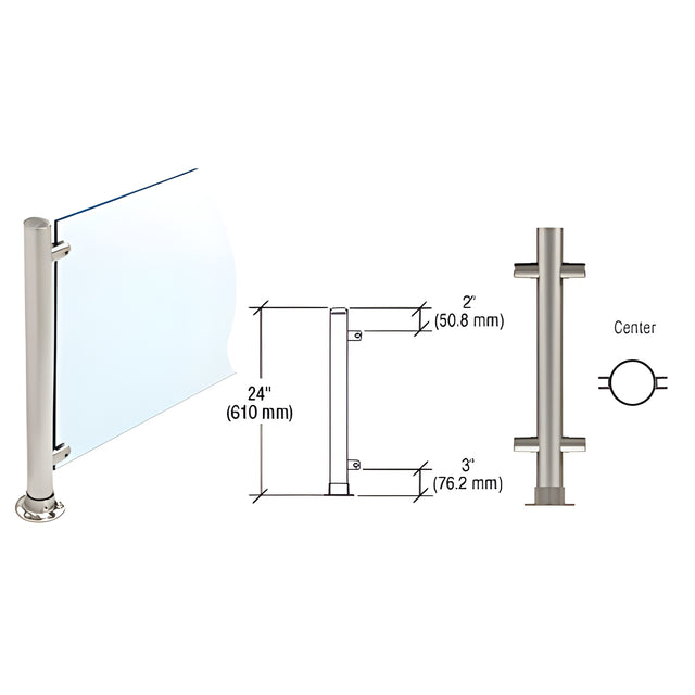 CRL Brushed Stainless 24" High 1" Round Slimline Series Straight Front Counter/Partition Center Post