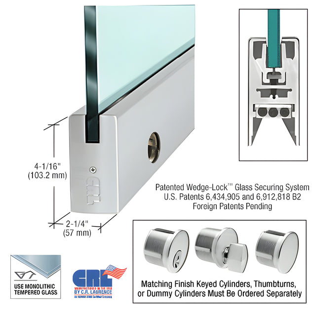 CRL Brushed Stainless 3/4" Glass 4" Square Door Rail With Lock - Custom Length