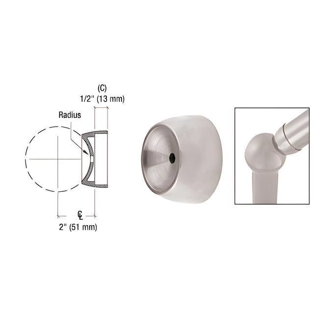 CRL Brushed Stainless 3-5/16" Ball Type Angle Collar for 2" Tubing