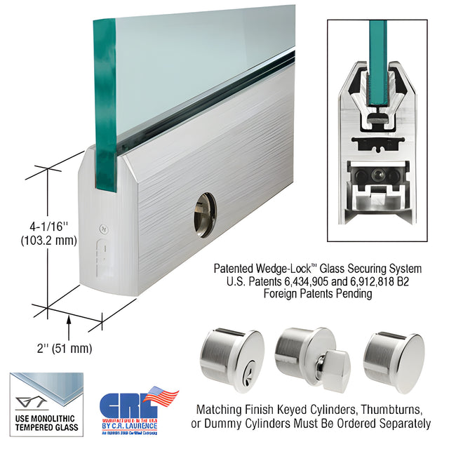 CRL Brushed Stainless 3/8" Glass 4" Tapered Door Rail With Lock - Custom Length