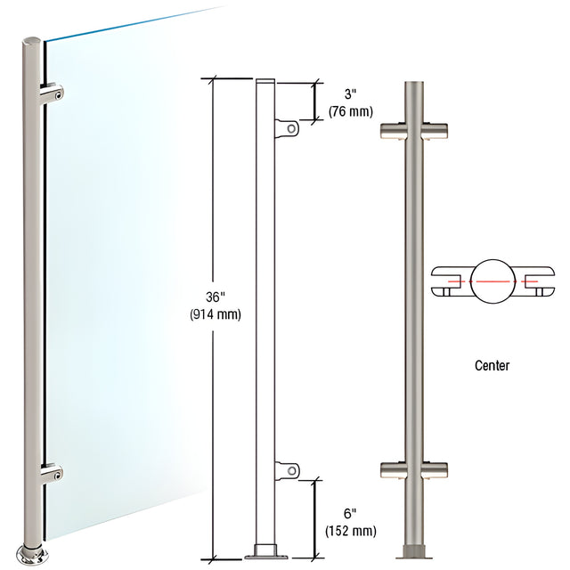 CRL Brushed Stainless 36" High 1" Round Slimline Series Straight Front Counter/Partition Center Post