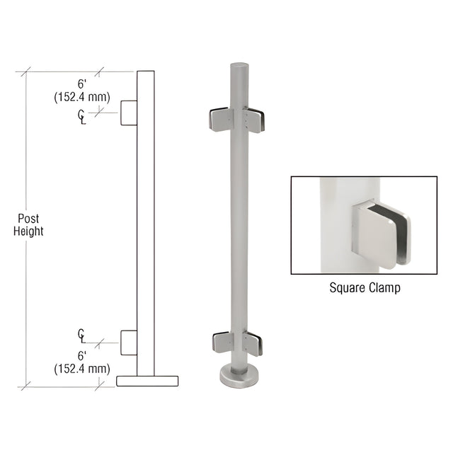 CRL Brushed Stainless 36" Steel Square Glass Clamp 135 Degree Center Post Railing Kit