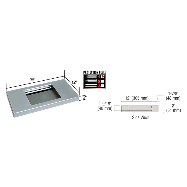 CRL Brushed Stainless 36" Wide x 12" Deep Level 1 Protection Stainless Steel Shelf with Deal Tray