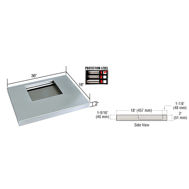CRL Brushed Stainless 36" Wide x 18" Deep Level 1 Protection Stainless Steel Shelf with Deal Tray