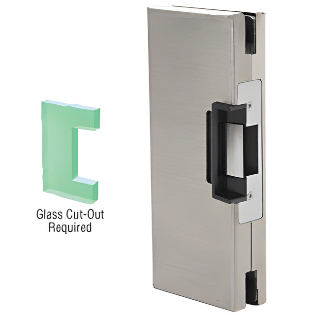 CRL Brushed Stainless 4" x 10" LH/RHR Custom Center Lock Glass Keeper with Deadlatch Electric Strike