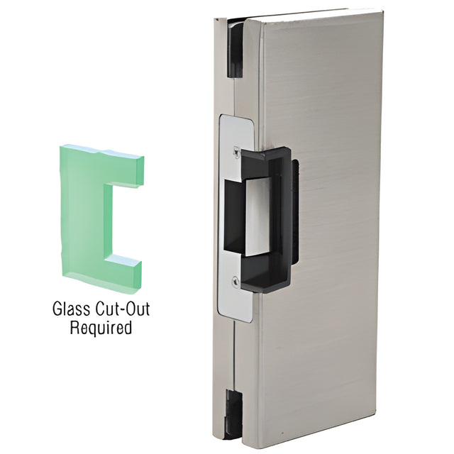 CRL Brushed Stainless 4" x 10" RH/LHR Custom Center Lock Glass Keeper With Deadlatch Electric Strike