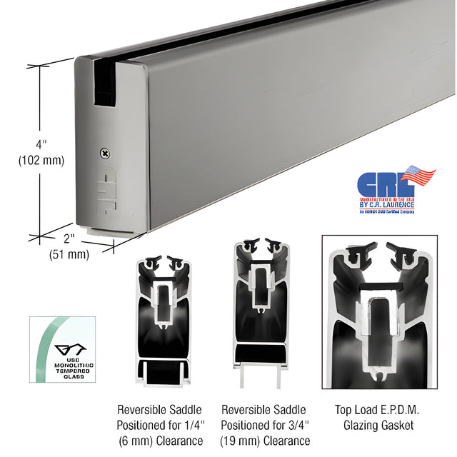 CRL Brushed Stainless 4" x 120" Length Square Sidelite Rail