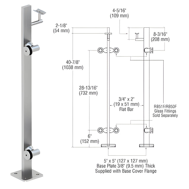 CRL Brushed Stainless 42" P3 Series Left Hand End Post Railing Kit
