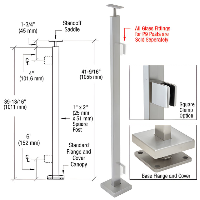 CRL Brushed Stainless 42" P9 Series End Post Railing Kit