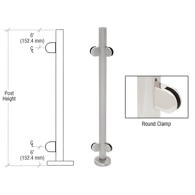 CRL Brushed Stainless 42" Steel Round Glass Clamp 135 Degree Center Post Railing Kit