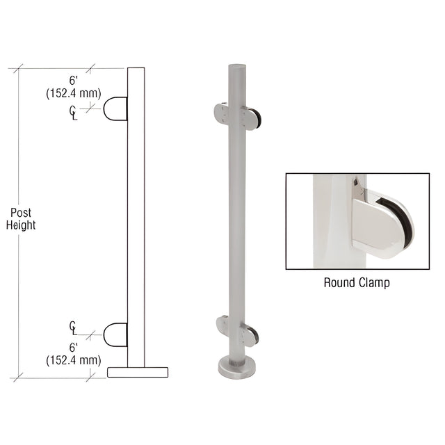CRL Brushed Stainless 42" Steel Round Glass Clamp 180 Degree Center Post Railing Kit