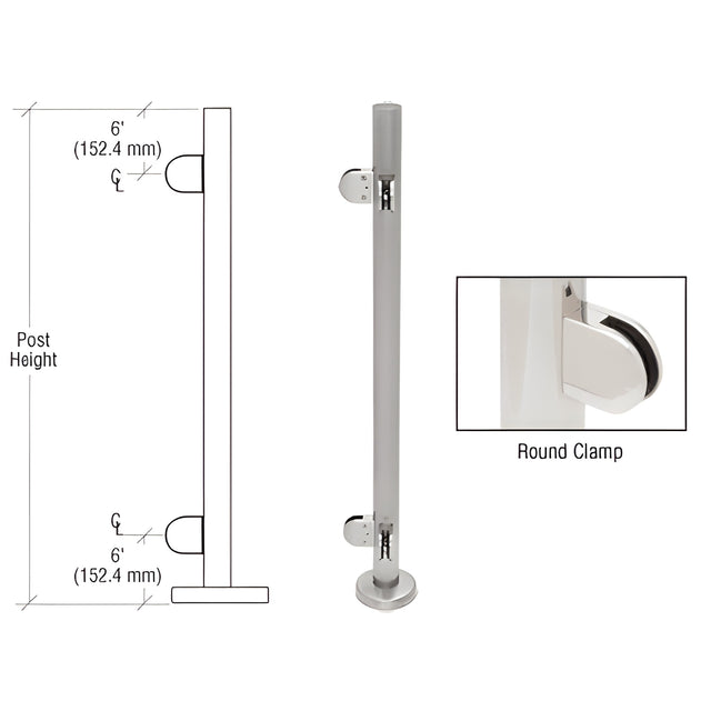CRL Brushed Stainless 42" Steel Round Glass Clamp 90 Degree Corner Post Railing Kit