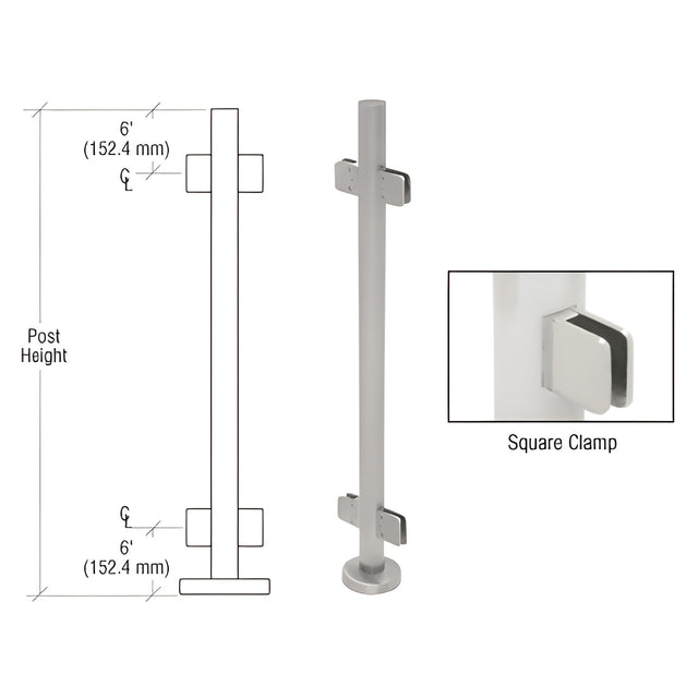 CRL Brushed Stainless 42" Steel Square Glass Clamp 180 Degree Center Post Railing Kit