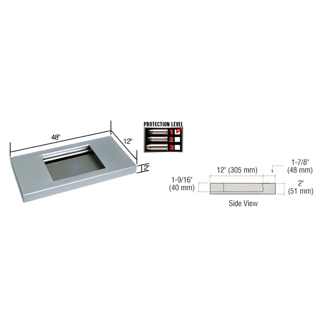 CRL Brushed Stainless 48" Wide x 12" Deep Level 1 Protection Stainless Steel Shelf with Deal Tray