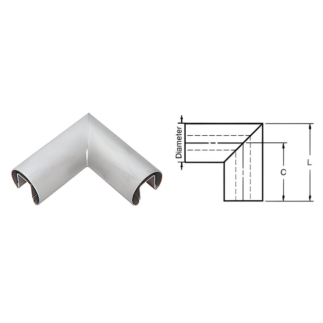 CRL Brushed Stainless 50.8 mm Diameter 90 Degree Horizontal Corner for 21.52 or 25.52 mm Glass Cap Railing