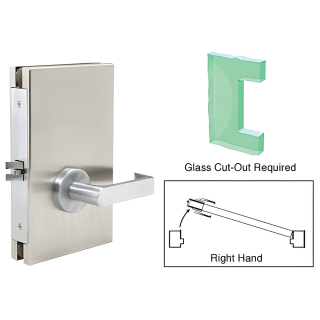 CRL Brushed Stainless 6" x 10" RH Center Lock With Deadlatch in Passage Lock Function