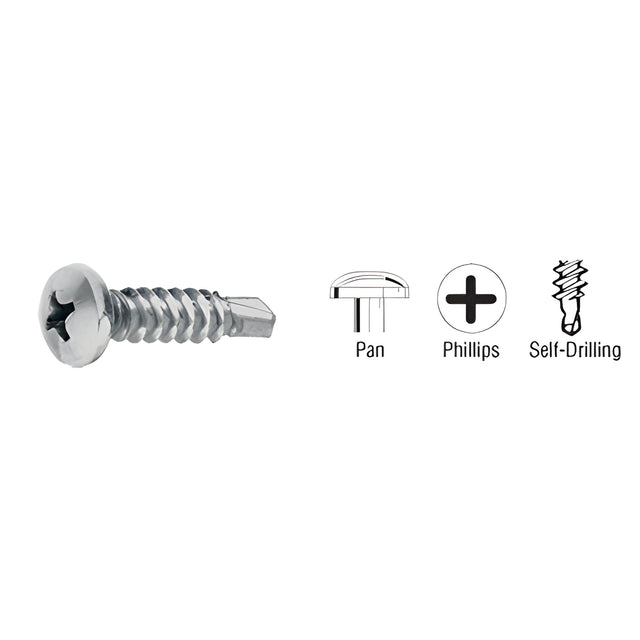 CRL Brushed Stainless 8-18 x 3/4" Self-Drilling Pan Head Phillips Screws