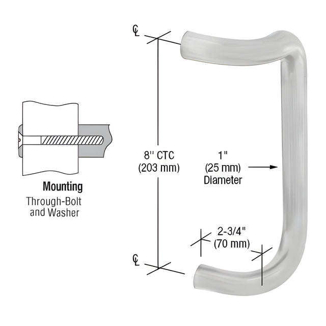 CRL Brushed Stainless 8" Single Offset Door Pull