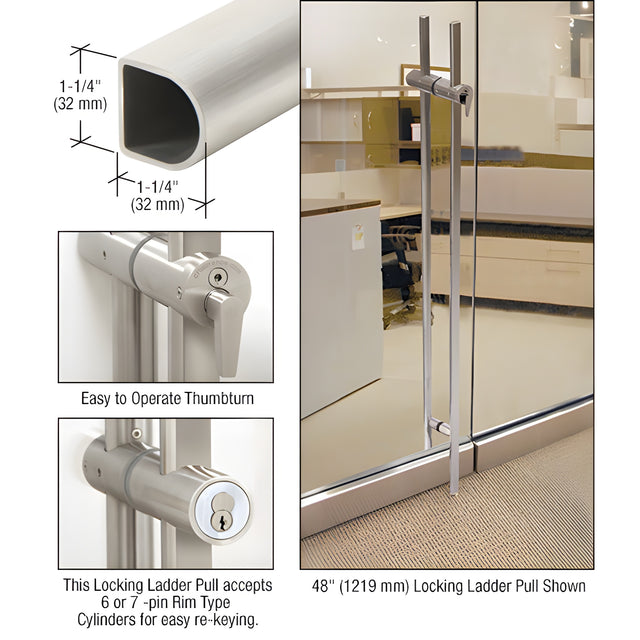 CRL Brushed Stainless 84" Designer Series "D" Shape Locking Ladder Pull