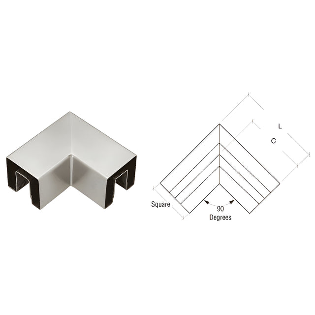 CRL Brushed Stainless 90 Degree Horizontal Corner for 2-1/2" Square Glass Cap Railing
