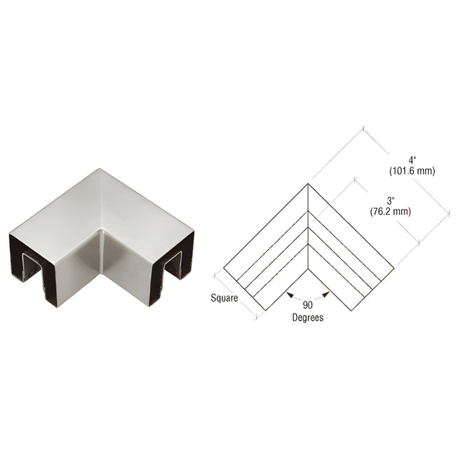 CRL Brushed Stainless 90 Degree Horizontal Corner for 2" Square Glass Cap Railing