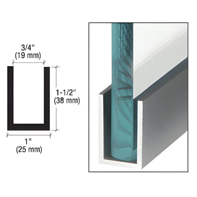CRL Brushed Stainless Anodized Wet / Dry Glaze 1-1/2" Deep U-Channel Custom Length