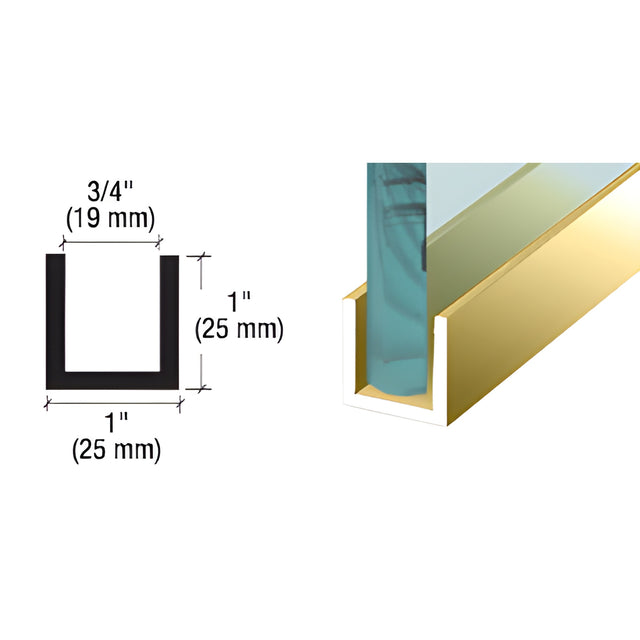 CRL Brushed Stainless Anodized Wet / Dry Glaze 1" Deep U-Channel Custom Length