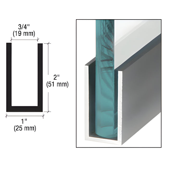 CRL Brushed Stainless Anodized Wet / Dry Glaze 2" Deep U-Channel 120" Stock Length