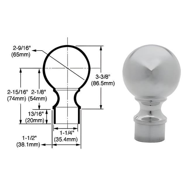 CRL Brushed Stainless Ball End Cap for 1-1/2" Tubing