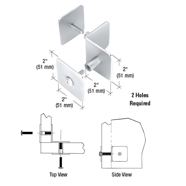 CRL Brushed Stainless Bullet Resistant Protective Barrier System 90 Degree Top or Mid-Mount Inside Clamp
