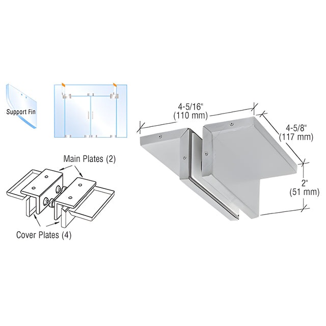 CRL Brushed Stainless Ceiling Mounted Support Fin Bracket Patch Fitting