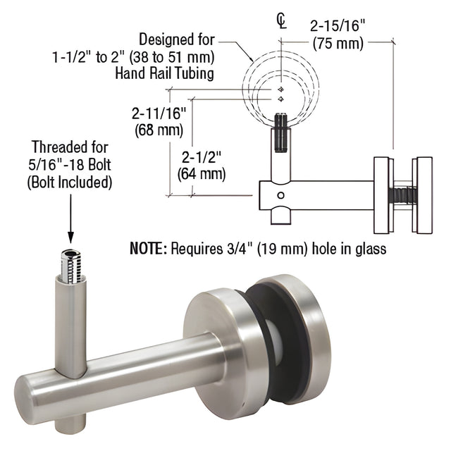 CRL Brushed Stainless Coastal Series Glass Mounted Hand Rail Bracket