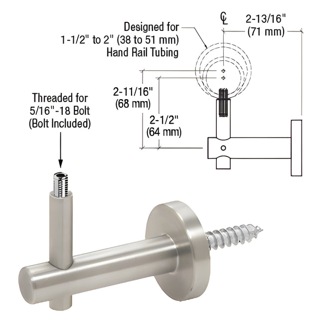 CRL Brushed Stainless Coastal Series Wall Mounted Hand Rail Bracket