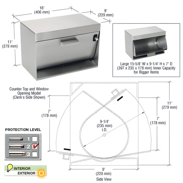 CRL Brushed Stainless Counter Top/Window Opening Pass-Thru Hopper