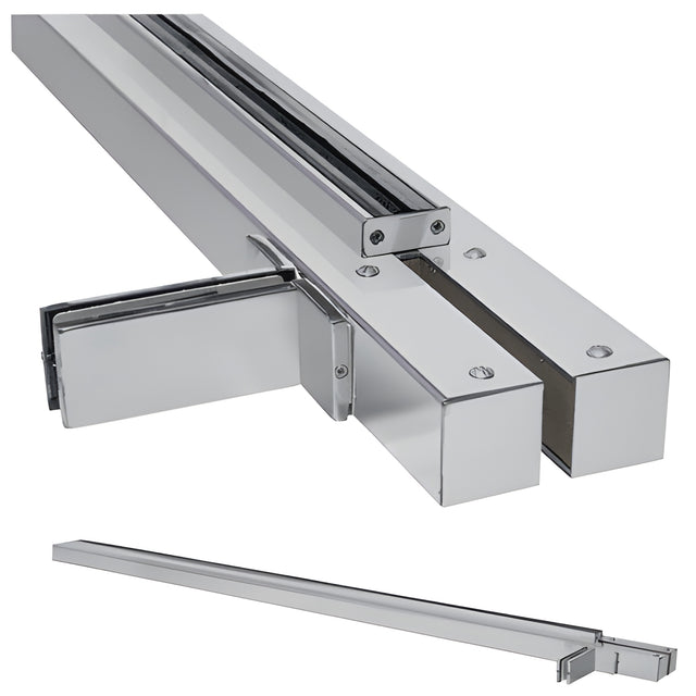 CRL Brushed Stainless Custom Size Double Door Wall-to-Glass Floating Header with Fin Brackets